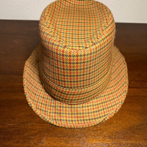 Houndstooth Fedora Indie Hipster Patterned Tan Checkered 50s 60s Retro Hat - Picture 8 of 9